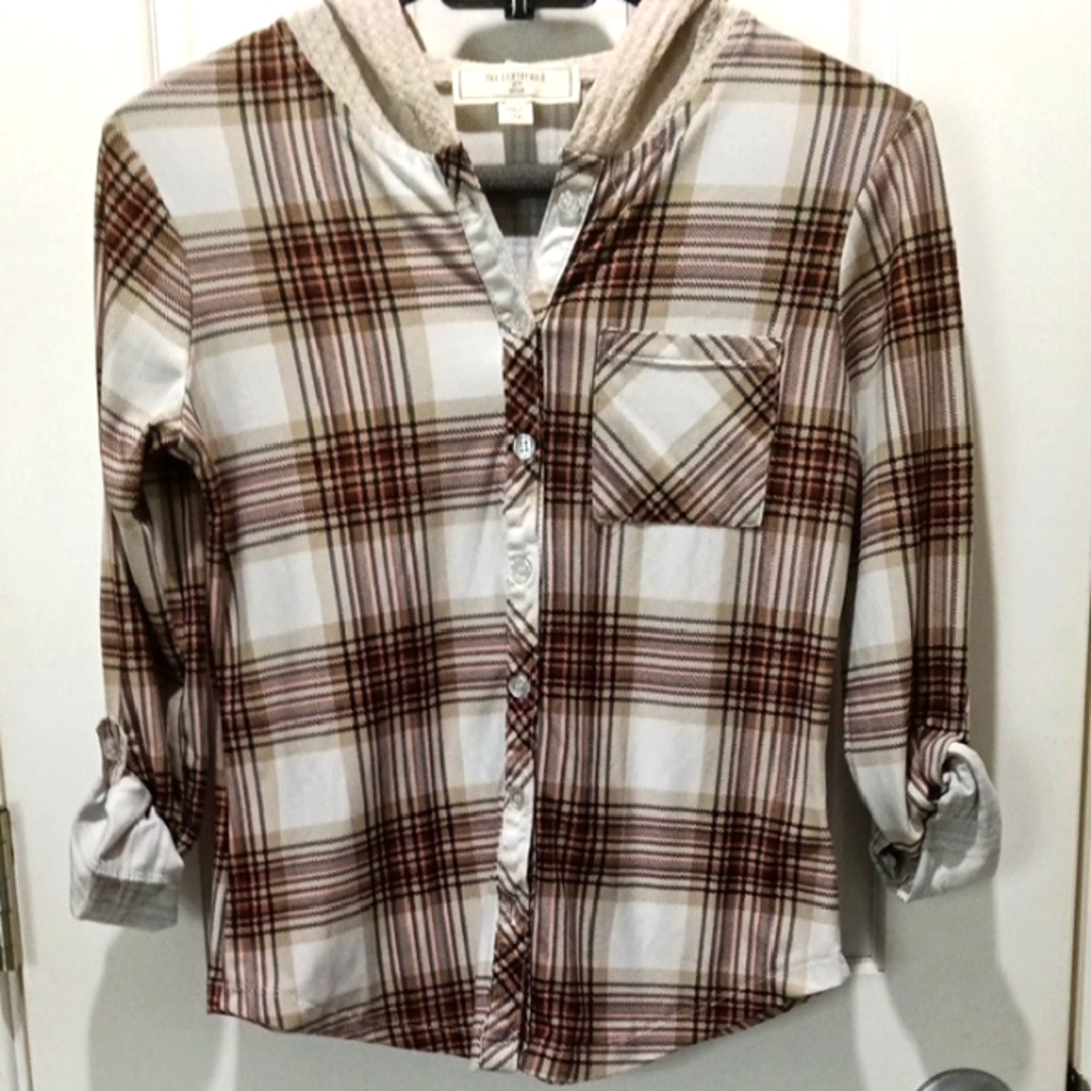 No Comment Brown Pink And Cream Plaid Button-Up Shirt.